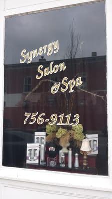 Front new display window at Synergy Salon & Spa.  Come by and see all three prairie chrismas windows