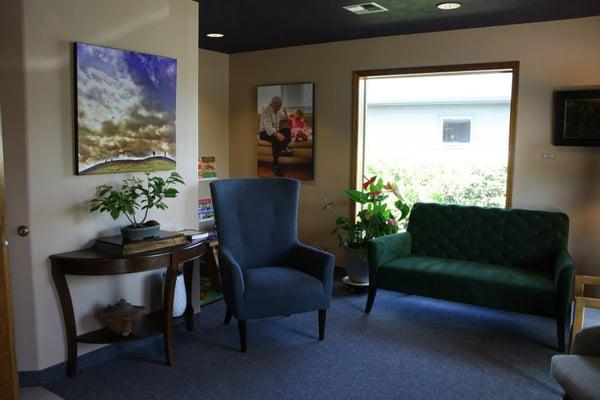 Dr. Diesburg's reception area is welcoming and friendly and features several different seating options.