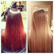 Before red and violet ombre after brown and blonde ombre