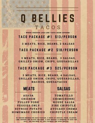 Tacos catering menu