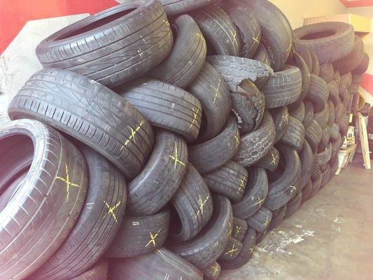 Used tires ready for disposal