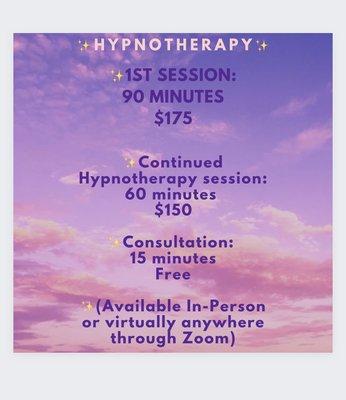 Hypnotherapy Prices