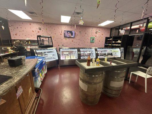 Interior w/ view of ice cream tubs/cake case