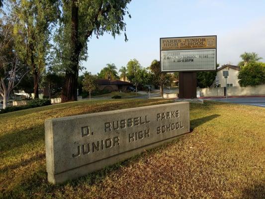 The grand signage at Parks Junior High School.