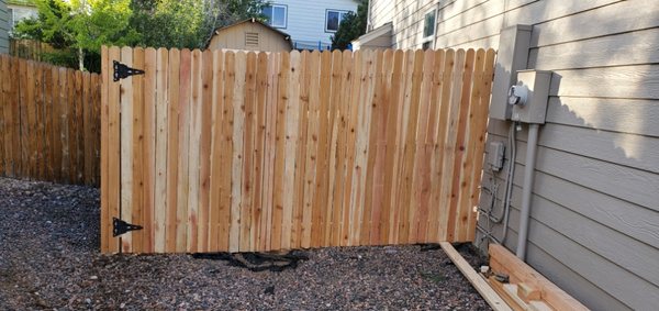 Pulled post and replace fencing and built new gate.