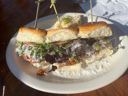 Sliders with bolognese sauce (on king's Hawaiian buns)--meatballs were the superior choice and would be preferable on the sliders