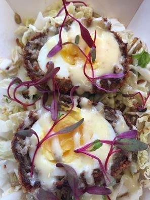 Scotch Egg on Napa cabbage salad