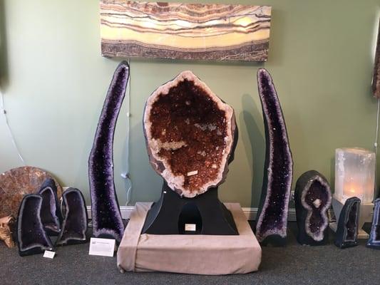 Large Citrine and Amethyst geodes from Brazil.