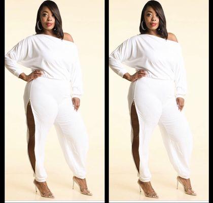 One piece White Jumpsuit 
Sizes-Plus Only