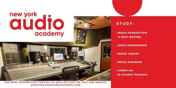 Study:
Music Production
Music Theory
Music Business
& Get hands-on studio Training