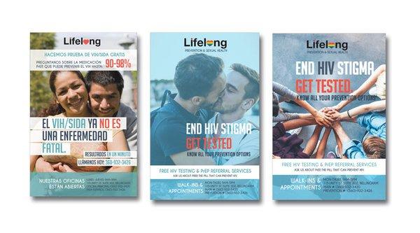 Series of PrEP posters for Lifelong, focusing on three different demographics.