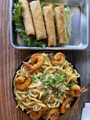 Egg rolls and Shrimp Noodles