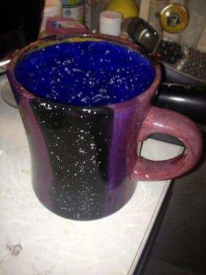 My cup. Not a good painter. But u should have seen it before they fired it up. Huge difference.