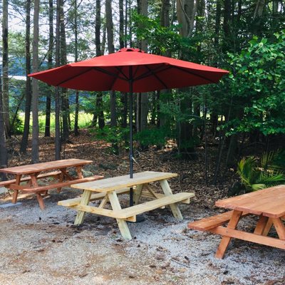 Come check out our picnic tables or grab a seat in one of our locally made patio chairs while you sip coffee or eat your lunch.