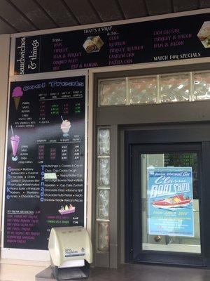 Ice cream menu and sandwiches