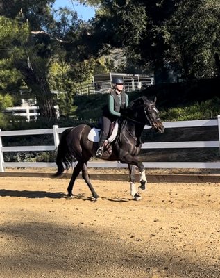 Angie teaching intermediate rider on Nobu.