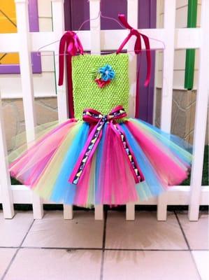 Multi color tutu dress with sneaker ribbon trim