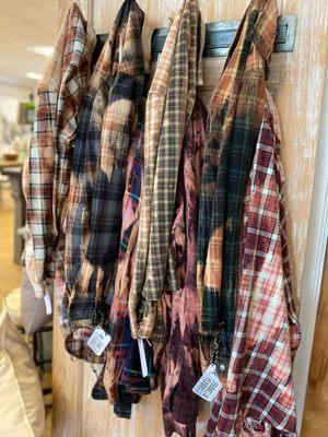 Upcycled flannels at Accents!  Sooo soft and cozy.