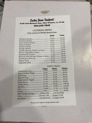 Cater menu