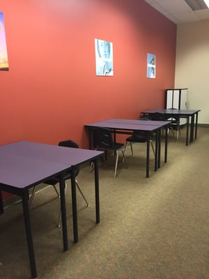 This room is used by students and teachers for exam prep.