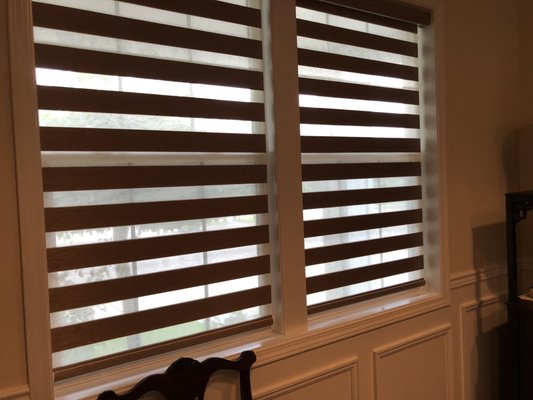 New Product from Comfortex.  Rechargeable Motorized "Overtones" roller shades that privatize Options include standard controls/phone control