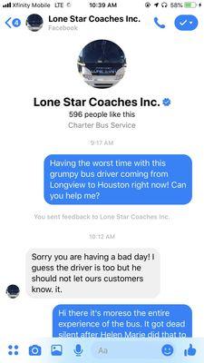 Conversation with Lonestar Coach Inc. Representative