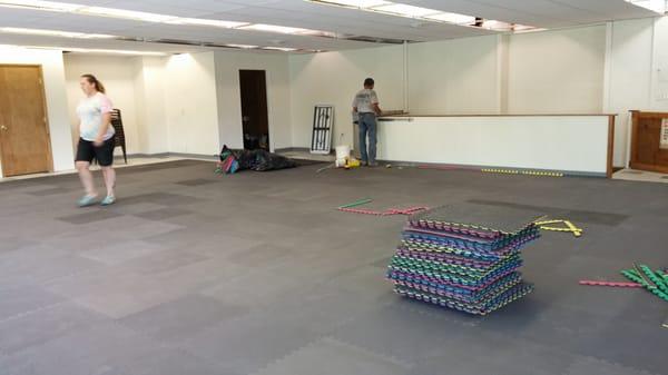 Mats being laid at 2164 Rte 405 Hwy Muncy, PA on moving day.