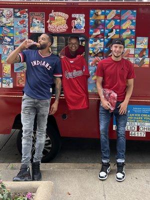 Down at Progressive Field getting our new Guardian shirts and picking up some cold ice cream.