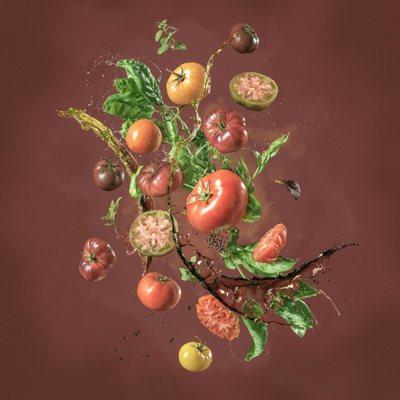 Tomato basil splash by Seattle food photographer and director Steve Hansen