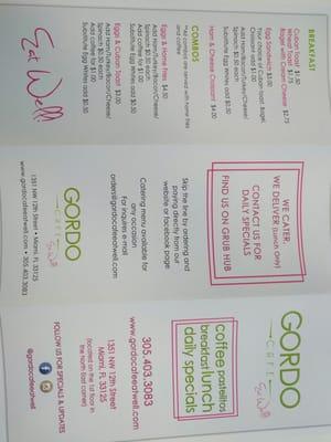 Back of menu