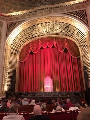 View of the stage from row N on the bottom level before A Christmas Carol