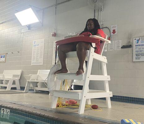 SLEEPING LIFE GUARD on duty at BLOCKER FAMILY YMCA