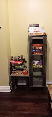 Board game selection in the game room.