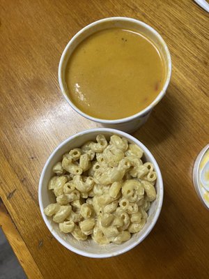 Mac and cheese and butternut squash soup