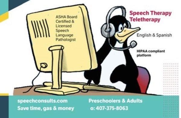 Teletherapy Speech Therapy Services. FL & CA. Adults & preschoolers