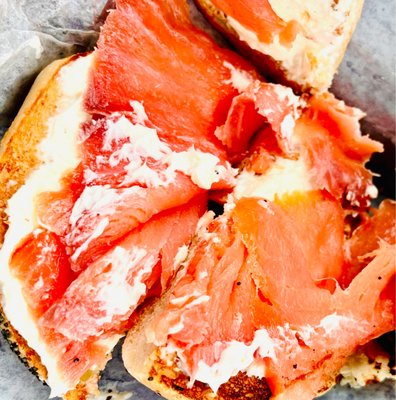 Bagel with cream cheese and lox