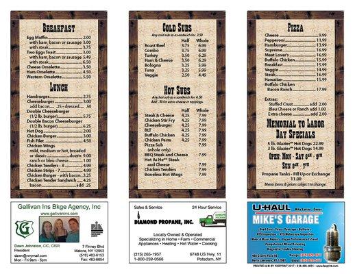 Twin Pines 2017 Menu