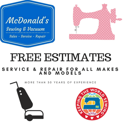 Sewing Machine and Vacuum service for all makes and models.  Always FREE Estimates