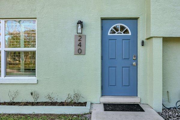 Front door & number sign