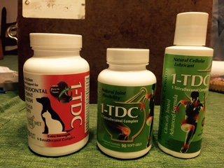 The three 1-TDC products we sell - 120 count canine, 90 count human, 4 oz crea