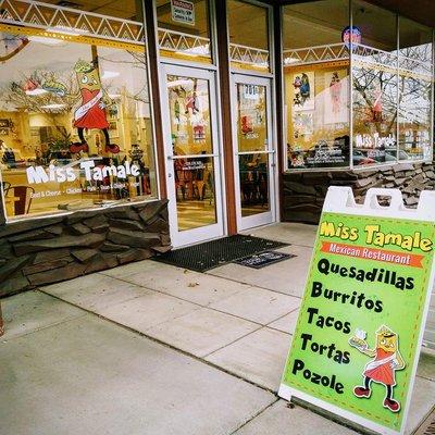 Store Front Graphics and Sandwich Board for Miss Tamales