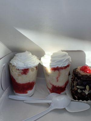 Tres leches cake in a cup & chocolate ganache