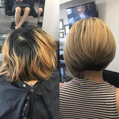 Before and after color and cut