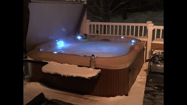 hot tub cover with white LED lighting