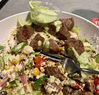 Mexican Street Corn Salad with steak