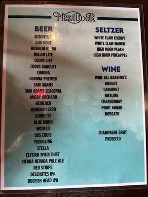 Beers and other side of menu