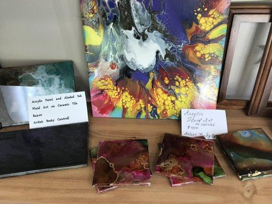 Acrylic art and coasters by Beck Cantrell