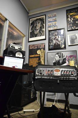 Control with with fine art on the wall at the bakery recording studio in Phoenix, AZ