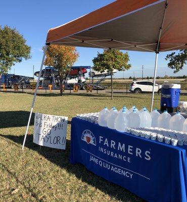 Jane Q. Liu Farmers Insurance helped to supply water for all participants of the Taylor Elementary PTA Walk a Thon.