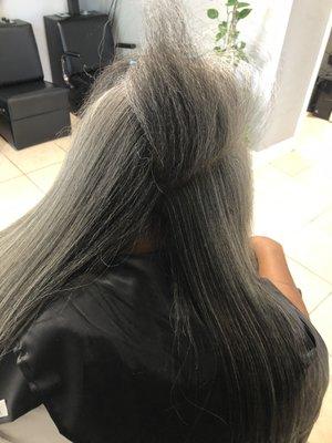 Silk Press on Grey Hair